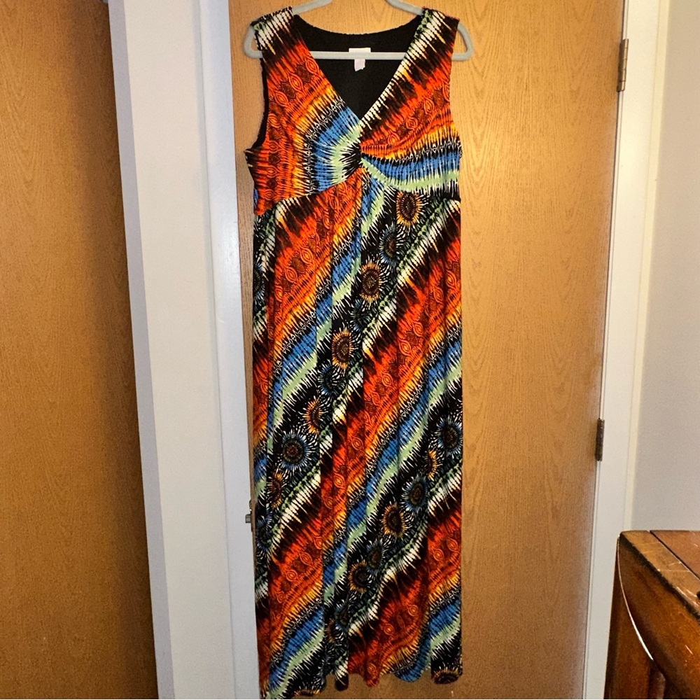 Chico’s Multicolor Sunburst Rainbow Sleeveless Maxi Dress | Size XL